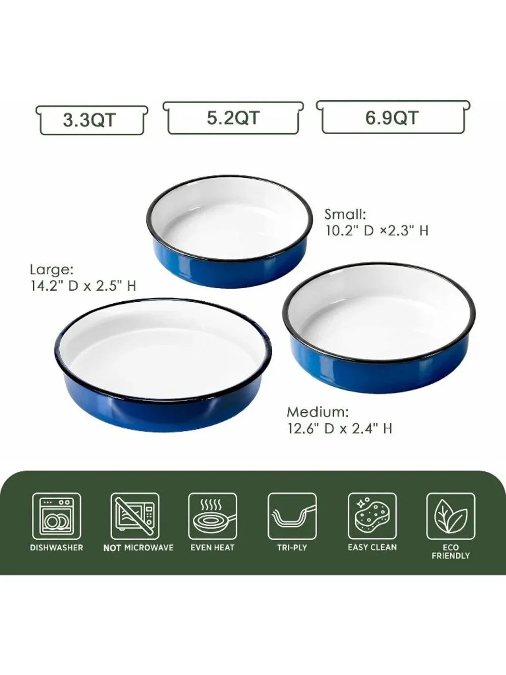 3pcs Blue Nonstick Bakeware Cookie Sheet Oven Cake Pan Roasting Meat Kitchen